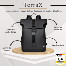 Load image into Gallery viewer, TerraX - ergonomischer, wasserdichter Rucksack mit großer Staufläche für Laptops und Utensilien
